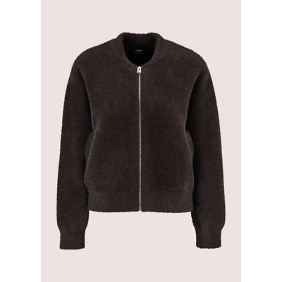 Strickjacke MADELEINE "Strickjacke Strickblouson im Teddyfell-Look", Damen, Gr. 36/38, braun (bleigrau), Modern, comfort fit, Strickjacken Strickjacke