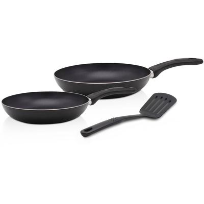 Pfannen-Set KRÜGER "Aluminium Pfannen-Set DELPHI 3 tlg. (20 + 28 cm und Pfannenwender)", schwarz, Ø:20,28cm, Pfannen