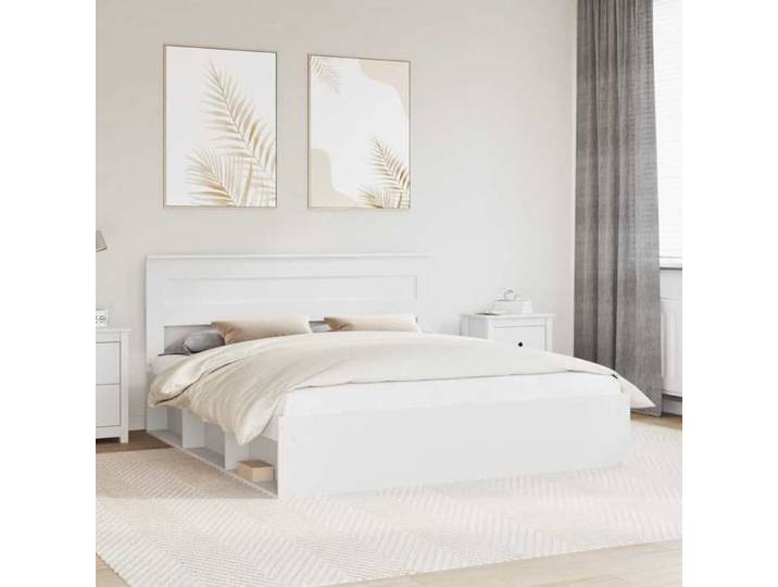 White Solid Pine Wood Bed Frame with Slats Modern Minimalist Design King Size 200x200 cm
