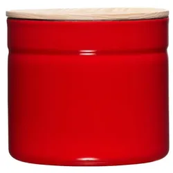Riess Vorratsdose mit Eschenholzdeckel Ø13cm 1,26L Tomato Emaille
