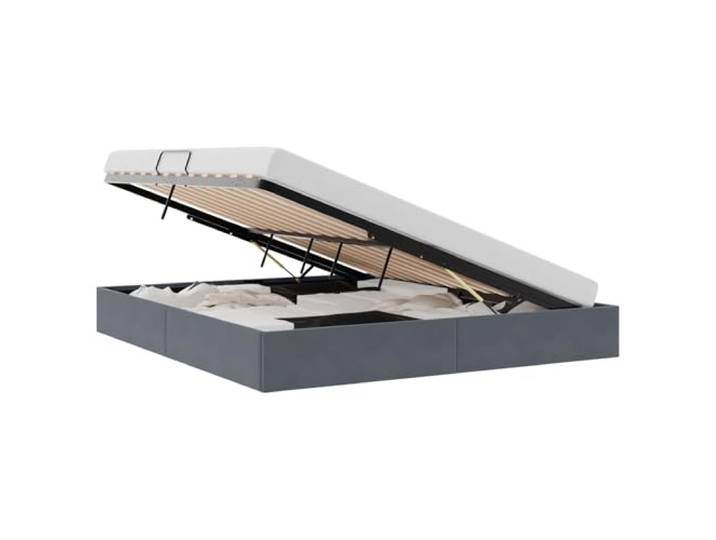 KTHLBRH Bett mit Stauraum, dunkelgrau, 183 x 213 cm, Samt Metallrahmen, hydraulisches Heben, quadratische Griffe, max. Gewicht 280 kg, Stauraum unter dem Bett