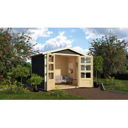 Karibu Gartenhaus "Asaba 3" SET terragrau mit Boden, Dachschindeln schwarz