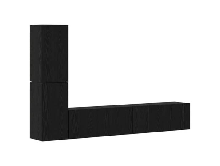 KGFHERENB Wand-TV-Schrank 2er Set Schwarz Eichen-Optik Holzwerkstoff Hängende Aufbewahrung für das Wohnzimmer mit Klapptür und geräumigen Fächern für Mediengeräte und Dekoration.