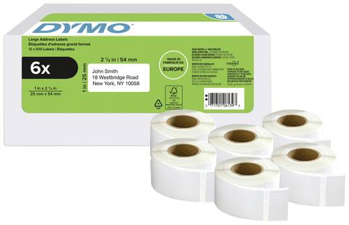 DYMO 2177564 Etiketten Rolle 25 x 54mm Weiß 3000 St. Permanent haftend Versand-Etiketten