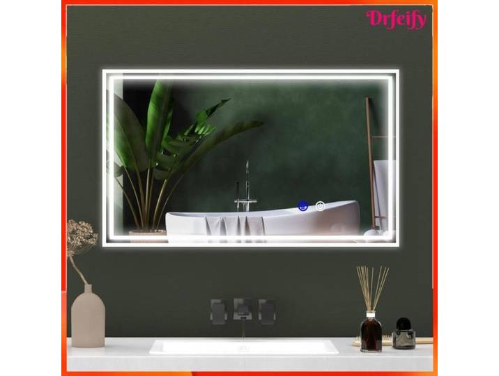 Miroir de salle de bain mural lumineux - AKOZON - 8906 - 100x60 cm - LED 3 couleurs - Anti-buée IP44