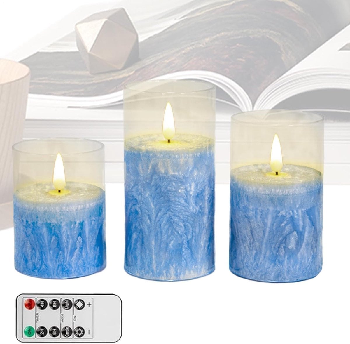 Set van 3 blauwe batterijkaarsen voor veilige sfeerverlichting