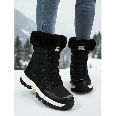 Weiße Damen-Winterstiefel mit Fellbesatz – wasserdichte Schnürstiefeletten mit Plateau für Wandern, Skitouren und Wintersport