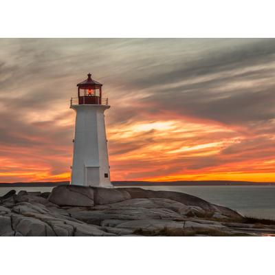 Fototapete PAPERMOON "Lighthouse Peggy Cove Sunset", bunt, B:3,5m L:2,6m, Vlies, Tapeten
