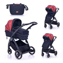 Lorelli Kombikinderwagen 2 in 1 Adria, Aluminiumrahmen, Wickeltasche, Adapter rot