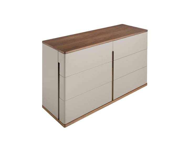 Angel Cerda Kommode, Grau und Nussbaum, 6 Schubladen, Grau, Walnussfarben, Holzwerkstoff, Echtholz,Nussbaum, Mode, Rechteckig,Rechteckig, 135x76x48 cm, Kleinmöbel, Kommoden