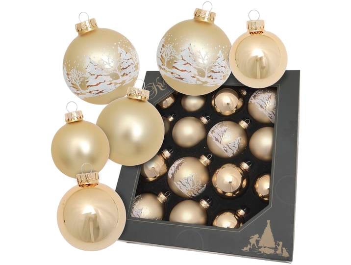 Christbaumschmuck KREBS GLAS LAUSCHA Kugelsortiment , gold, B:8cm H:29cm T:29cm, Glas, Weihnachtsbaumschmuck, Christbaumschmuck, Christbaumschmuck aus Glas, Christbaumkugeln