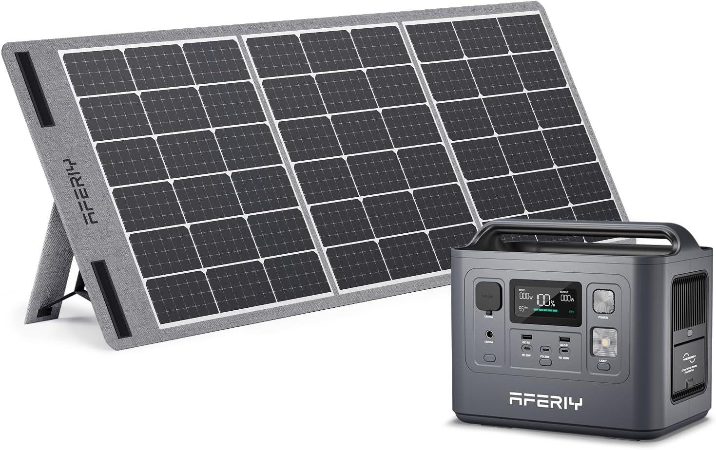 AFERIY P010 Powerstation 800 W 512 Wh met 100 W Zonnepaneel en LiFePO4 Batterij, 8 Uitgangen