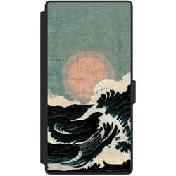 Nivocase Klapphülle für Samsung Galaxy S23 Ultra Handyhülle aus Kunst Leder NIVOflip schwarz Kunst Meer (Samsung Galaxy S23 Ultra), Smartphone Hülle, Schwarz