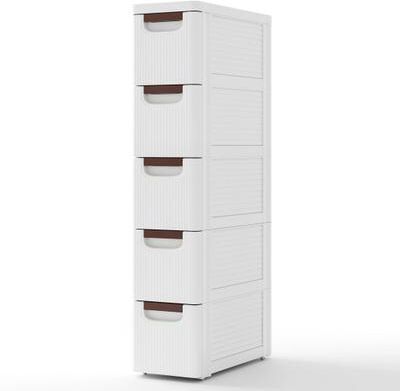 Costway 3/4/5/6-Drawer Rolling Organizer Unit Narrow Storage Cabinet with Built-In Wheels for Small Space-5-Drawer