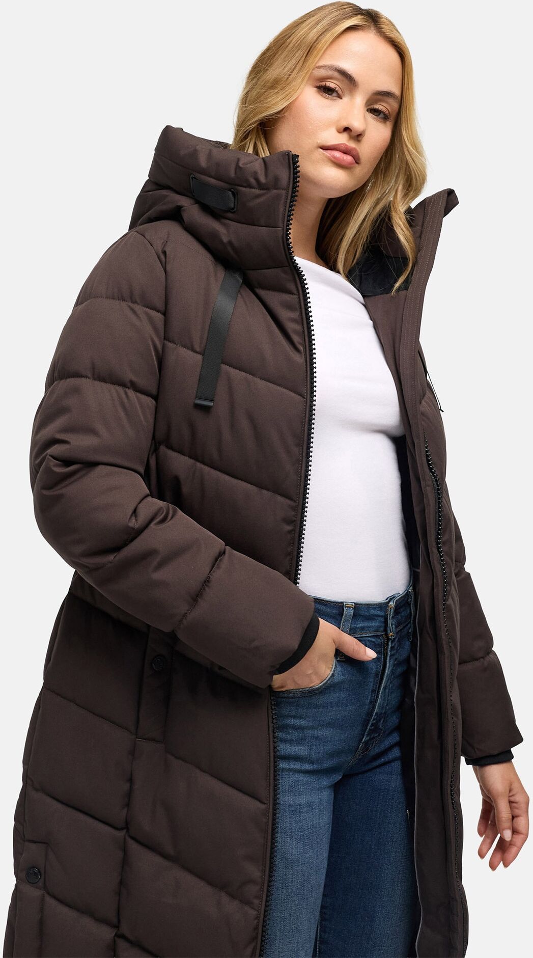 Winterjacke NAVAHOO "Navahoo Schmatzibaer lange Damen Winter Steppjacke N009", Damen, Gr. XL, braun (choco), Obermaterial: 100% Polyester PES., Jacken Winterjacke
