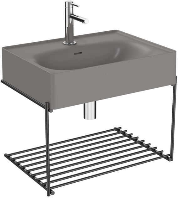 VitrA Equal Waschtisch-Set 66053 mit Waschtisch 60 cm, steingrau matt VC, mit Ablage Metall schwarz matt