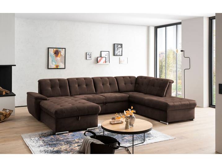 Wohnlandschaft EXXPO - SOFA FASHION Durango, aufwendige Sitz- und Rückenverarbeitung, bequem, U-Form , braun, B:340cm H:92cm T:248cm, Sofas, Wohnlandschaft, inkl. Kopfteilverstellung, wahlweise mit Bettfunktion und Bettkasten