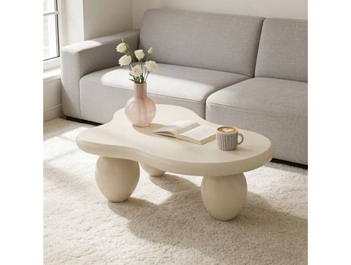 RZTPYS Wolken-Couchtisch für das Wohnzimmer, White 117cm Moderner Couchtisch Süßer unregelmäßiger Teetisch für den Innenbereich mit 3 stabilen Stützbeinen – geeignet für Schlafzimmer