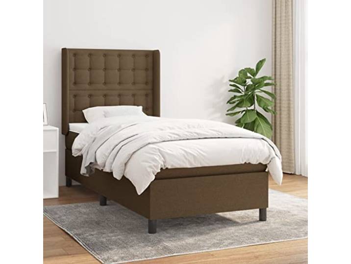 RJPLMFV Komplettes Bett, 100 x 200 cm, Dunkelbraun, mit verstellbarem Kopfteil