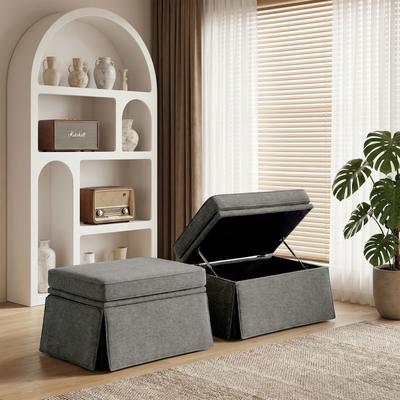 DREAMSIDEA 2 Pack Skirted Storage Ottoman Chenille Foot Rest Stool