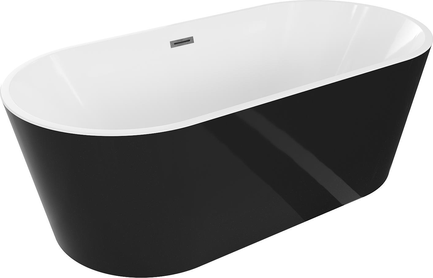 Mexen Luna freistehende Badewanne 170 x 80 cm, weiß/schwarz, Abfluss gun gray gebürstet - 52031708075-66