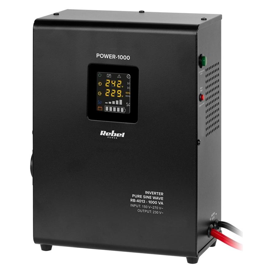 Rebel Wand-Notstromversorgung POWER-1000 - Wechselrichter mit reiner Sinuswelle und Ladefunktion 12V 230V (1000 VA, 700 W) (RB-4013)