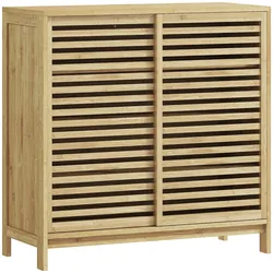 HOMCOM Bambus-Badezimmerschrank 2 Schiebetüren 4 Regale Mehrzweckschrank 80x34x80cm/Natur