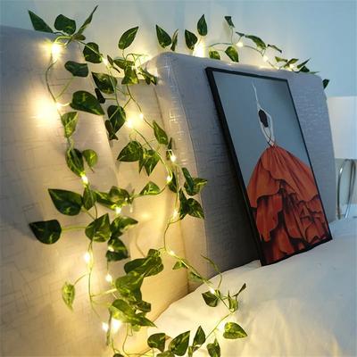 Fusion Finds Green Leaf String Lights Battery Powered Christmas Tree Garland For Home Decor 2M 20LEDS Emitting Color: Green Dill