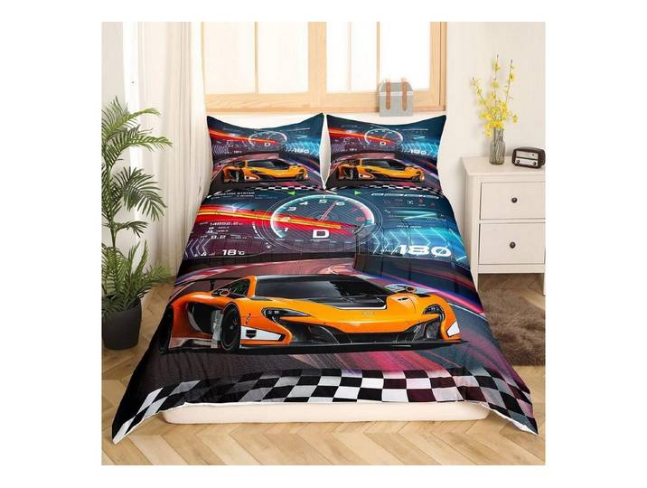 LuxusKollektion Kinderbettwäsche Bettwäscheset Rennwagen 155x220cm Mehrfarbig