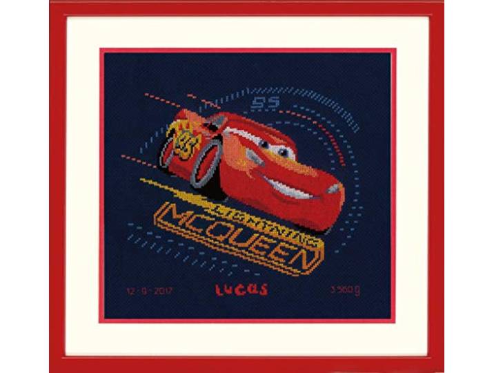 Vervaco WD telpatroon Lightning McQueen Aida kruisborduurverpakking om mee te tellen, wit, 27 x 24 x 0,3 cm