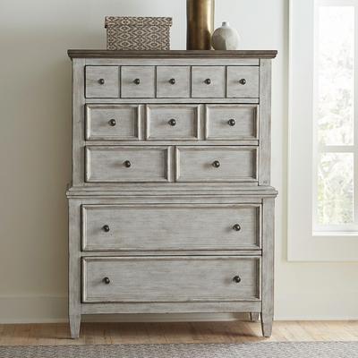 Liberty Furniture Heartland Bedroom 5 Drawer Chest Antique White with Tobacco Tops