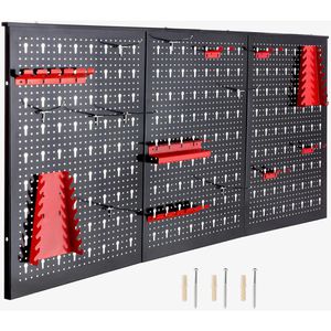 Arebos Werkzeugwand 3-teilig, schwarz, aus Metall, mit 17 Haken, Euro- & Schlüssellochung, 120 x 59 cm