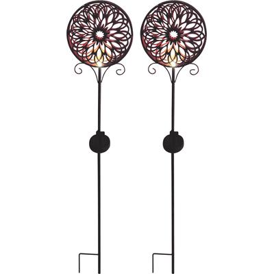 Gartenleuchte LUXFORM "Solar-Erdspieß-Gartenlampe - Mandala - 2 Stück", braun (bronze), 2 Stk., Leuchten, Gartenleuchte, Dekoratives Gartenornament
