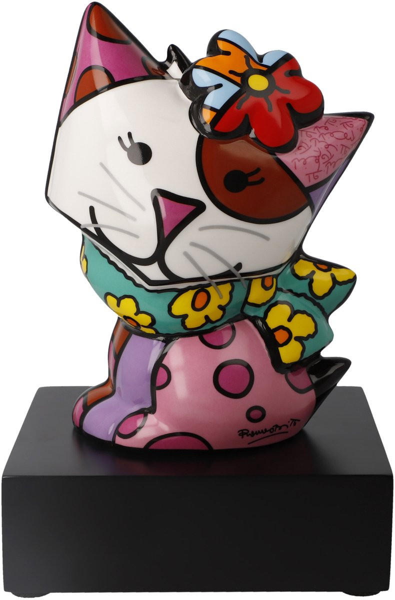 Goebel Romero Britto Decoratief beeld Kat Flowing van porselein - 20 cm