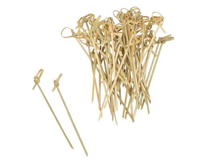 Cocktailspiesse 50er-Set aus Bambus, Lebensmittelspiesse mit geknoteten Enden