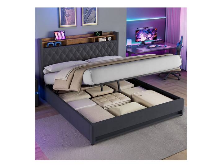 HAUSS SPOLE Polsterbett 140x200 Jugendbett mit Stauraum,Doppelbett mit matratze,Beige (Doppelbett mit Matratze), 140x200cm Bettgestell Jugendbett mit Lattenrost
