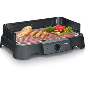 Severin Elektrogrill PG 8593, 2000 Watt, Tischgrill mit Windschutz, Grillfläche 38 x 22 cm