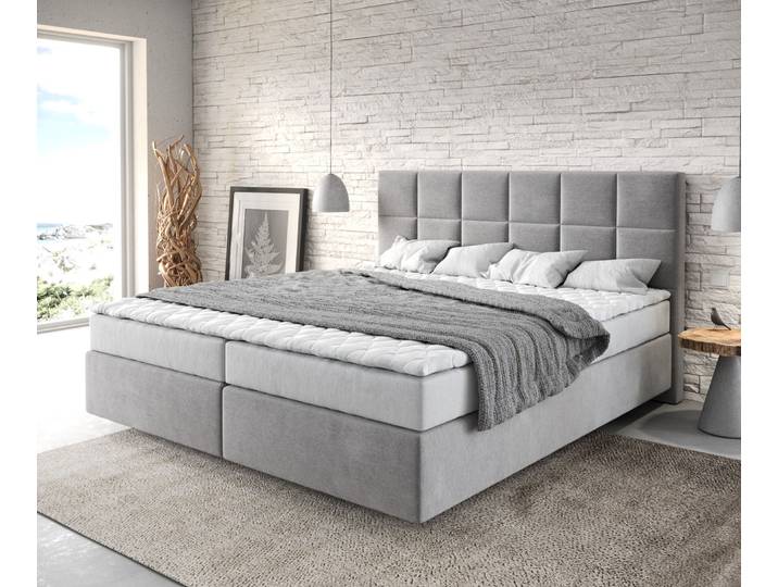 Boxspringbett Dream-Fine 180x200 cm Mikrofaser Grau mit Matratze und Topper, Boxspringbetten