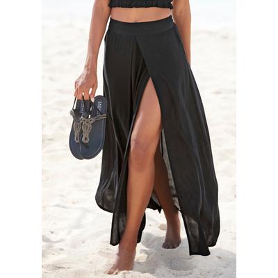 Maxirock LASCANA "mit hohen Schlitzen aus leicht transparenter gekreppter Viskose", Damen, Gr. 34, schwarz, Crêpe, Obermaterial: 100% Viskose, unifarben, figurumspielend knöchellang, Röcke Maxirock, luftiger Strandrock, langer Rock mit Beinschlitz,...