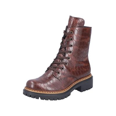 Schnürboots RIEKER, Damen, Gr. 42, Textil, braun (dunkelbraun), Lederimitat, Schuhe Schnürboots, Schnürstiefelette, Profilsohle, in veganer Verarbeitung