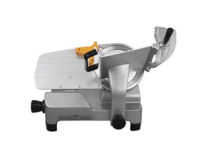 Gastro Aufschnittmaschine mit 30cm/ 300mm Messer Schrägschneider mit Schnittguthalter, Schubhilfe und integrierter Schärfevorrichtung Kommerzieller Allesschneider Fleisch Käse Gemüse Brot Aufschnitt