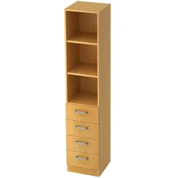 bümö office Aktenschrank Regal mit Schubladen, Büroschrank schmal - 40cm breit in Buche - Aktenregal & Schubladenschrank mit Chromgriffen, Büro Möbel