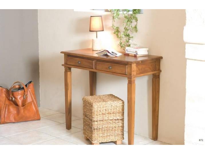 API - Bureau marron bois Teck 2 tiroirs