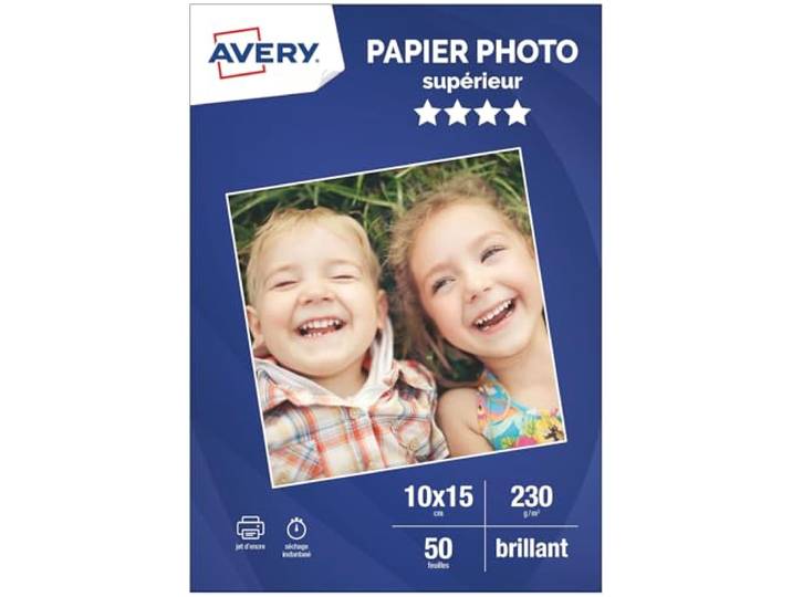 Avery 2497-50 50 feuilles de papier photo brillant 10 × 15 cm 230g/m² 50 feuilles papier photo brillant\, 230g\, jet d'encre\, 10 × 15 cm