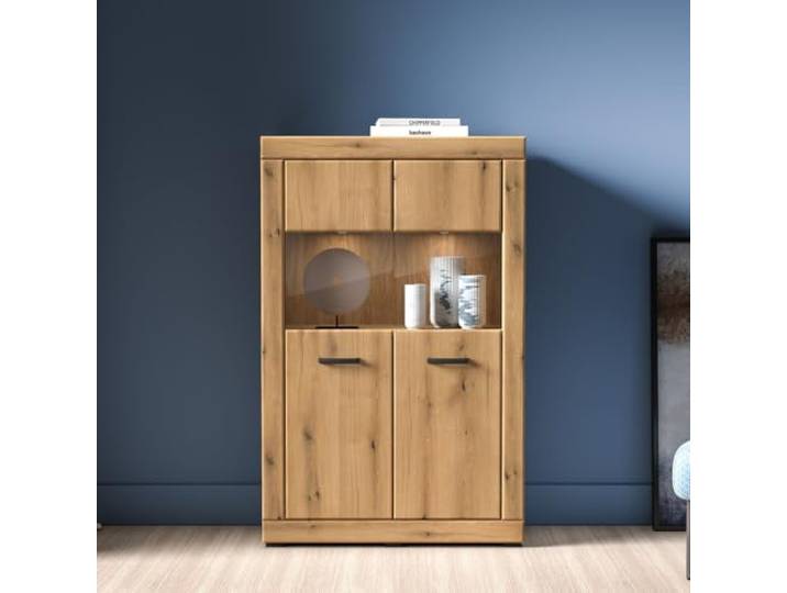 Lomadox Wohnzimmer-Highboard mit 92 cm Breite in Eiche mit Beleuchtung