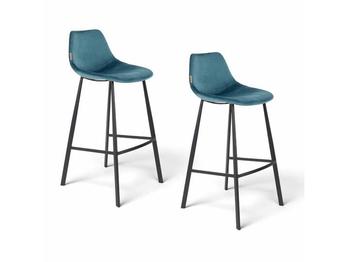 Velvet Bar Hocker Dutchbone Franky - 2er Set, Blau, Neu, Tresenhocker - Praktisch & Komfortabel