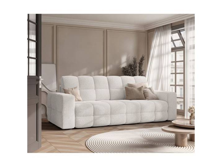 Canape Convertible MOLLY - 3 places - Coffre de rangement - Tissu doux au toucher - Blanc