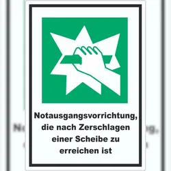 HB-Druck Notausgangsvorrichtung die nach Zerschlagen einer Scheibe zu erreichen ist Aufkleber A0 (841x1189mm)