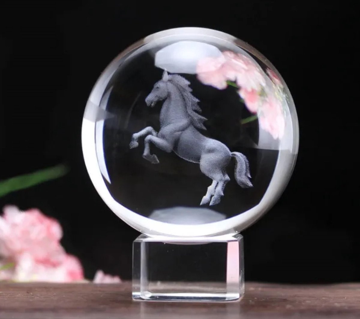 GreatGift Kristallen bol met Paard op kristallen standaard, 10 cm