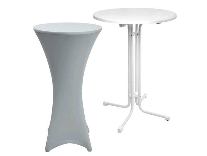 STEHTISCH Sylt Ø 80cm Weiß mit Stella Stehtischhusse Ø 80cm Silber